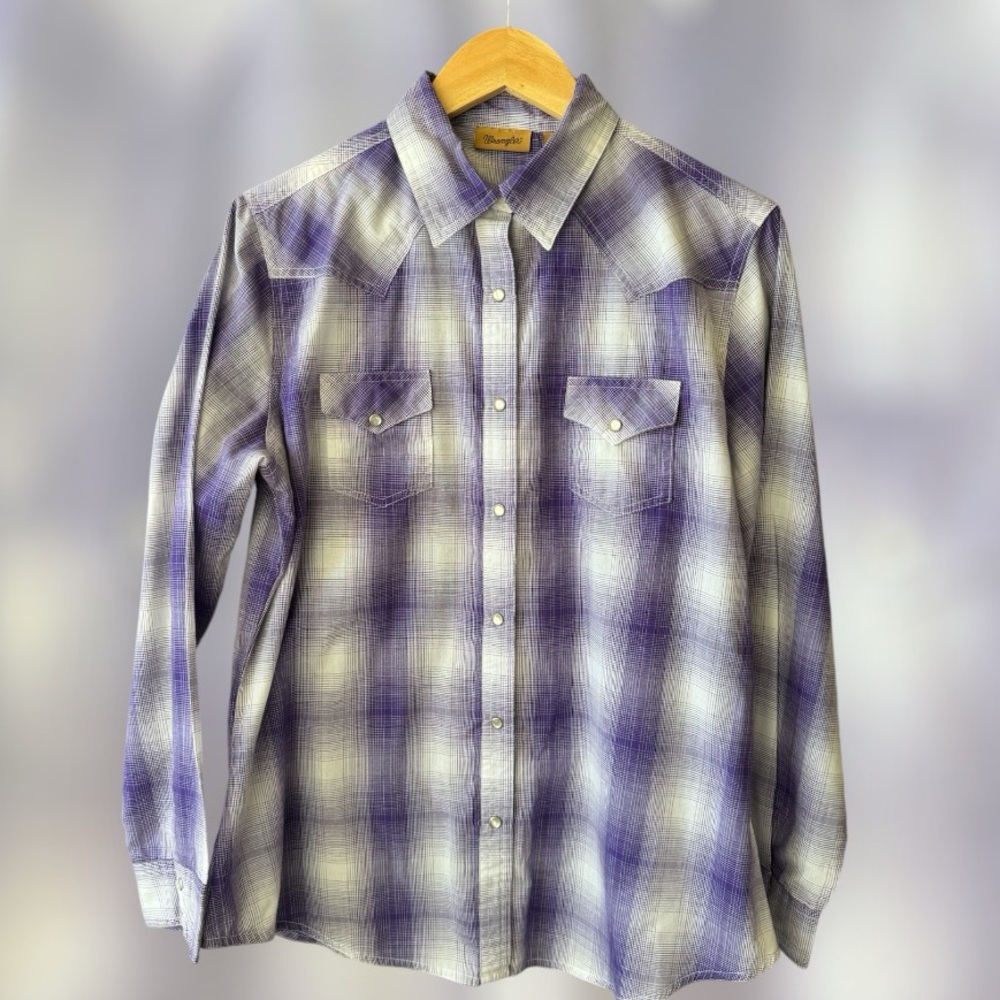 Wrangler Long Sleeve Purple Plaid Western Shirt